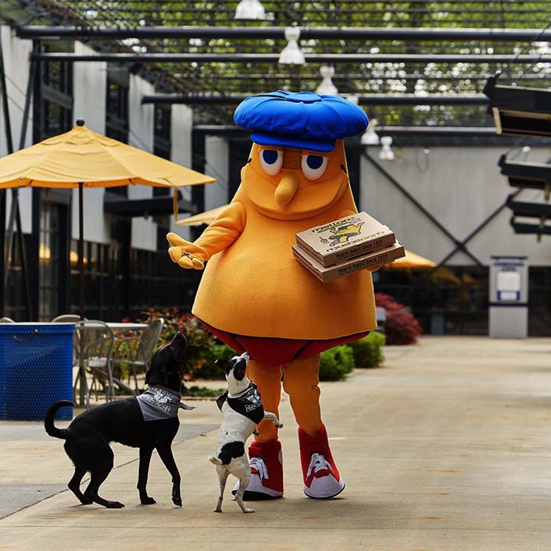 Mascot with dogs