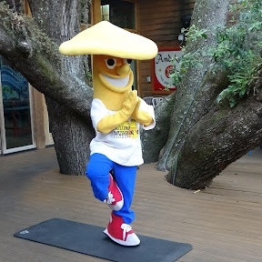 Mascot doing yoga